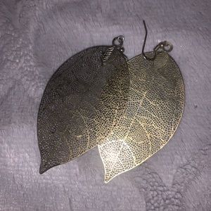 Large Gold Foil Leaf Earrings